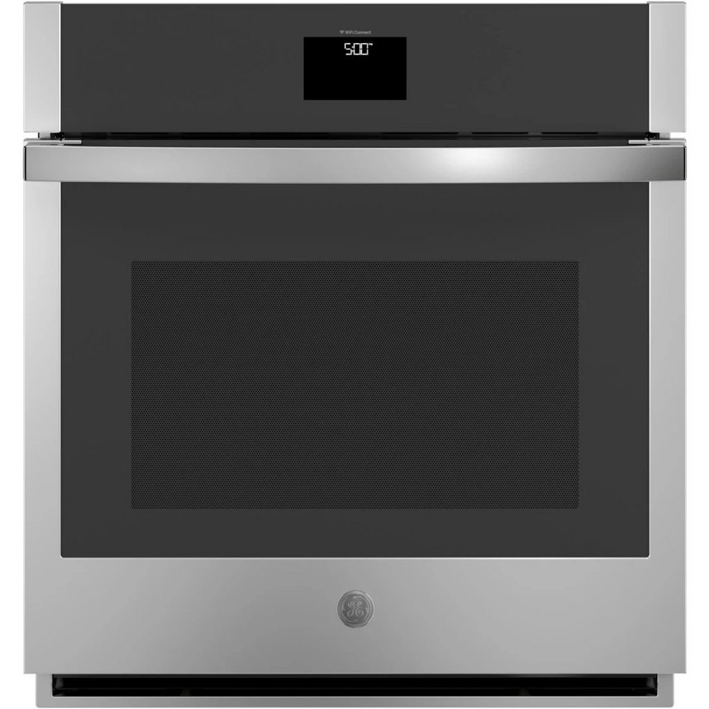 GE JKS5000SNSS 27 Inch Single Smart Wall Oven with 4.3 cu. ft. Total Capacity, True European Convection, Self-Clean, Hidden Bake, Precision Temperature Probe, WiFi, Scan-to-Cook, Sabbath Mode: Stainless Steel