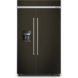 KitchenAid KBSD708MBS 48 Inch Built-In Side-by-Side Refrigerator with 29.4 cu. ft. Capacity, 4 Shelves, FreshChill™ Drawer, ExtendFresh™ Plus, Exterior Ice/Water Dispenser, ENERGY STAR®, and Star-K: Black Stainless Steel with PrintShield™ Finish