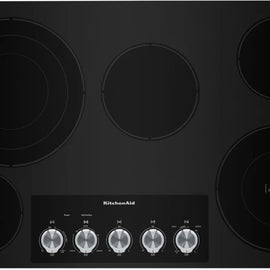KitchenAid KCES556HBL 36 Inch Electric Cooktop with 5 Radiant Elements, Even-Heat™ Ultra Power™ Element, Even-Heat™ Melt Element, Triple-Ring Element, Metal Control Knobs, and ADA Compliant: Black