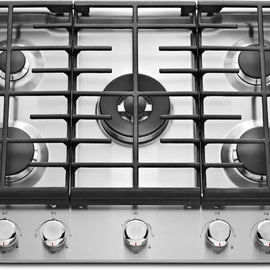 KitchenAid KCGS550ESS 30 Inch Gas Cooktop with 5 Sealed Burners, 17,000 BTU Professional Dual Ring Burner, Even-Heat™ Simmer Burner, Full-Width Cast-Iron Grates, Multi-Finish Knobs, and ADA Compliant