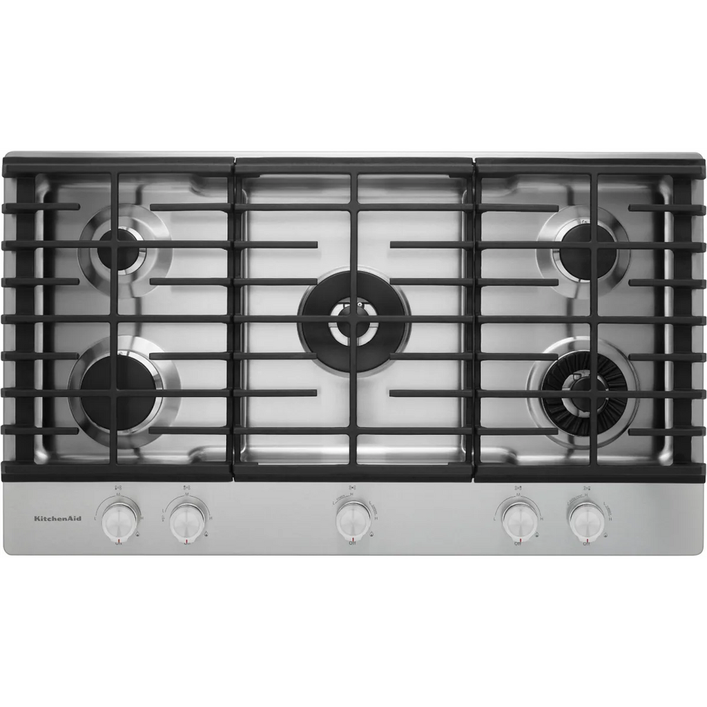 KitchenAid  KCGS956ESS 36 Inch Gas Cooktop with 5 Sealed Burners, Removable Griddle, 10,000 BTU Even-Heat™ Torch Burner, 20,000 BTU Professional Dual Ring Burner, Continuous Full-Width Cast-Iron Grates: Stainless Steel