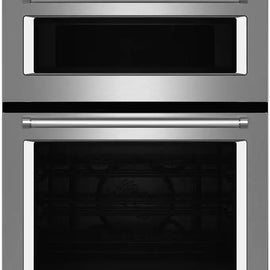KitchenAid KOCE500ESS 30 Inch Double Combination Electric Wall Oven with 6.4 cu. ft. Total Capacity, Self-Clean Oven, EasyConvect™ Conversion System, Crispwave™ Microwave Technology, Temperature Probe, and FIT System Guarantee: Stainless Steel