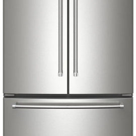 KitchenAid KRFC136RPS 36 Inch Freestanding Counter-Depth French Door Refrigerator with 20 Cu. Ft. Total Capacity, Interior Water Dispenser, Ice Maker, Wood-Look Nesting Shelf, LED Lighting, ExtendFresh™ Temperature Management: PrintShield™ Stainless Steel