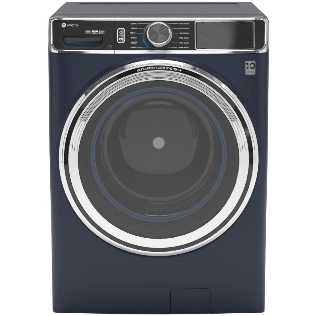 GE  PFW870SPVRS 28 Inch Smart Front Load Washer with 5.3 cu ft Capacity, Ultra Fresh Vent System+ With Odor Block™, Microban® Antimicrobial Technology, Smart Dispense™ Technology, SmartHQ™ and Dynamic Balancing Technology and Energy Star Certified: Blue