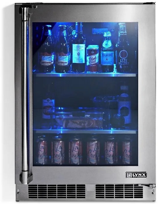 Lynx LN24REFGR 24 Inch Built-In All Refrigerator with 5.3 Cu. Ft. Capacity, Dynamic Cooling Technology, Blue Interior Lighting, Adjustable Stainless Steel Shelves, Door Lock, UL Listed, and ENERGY STAR® Certified: Right Hinge