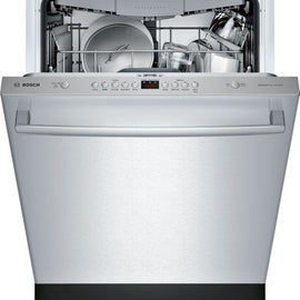 Bosch 100 Series SHXM4AY55N 24 Inch Fully Integrated Built-In Dishwasher with 15 Place Setting Capacity, 5 Wash Cycles, Standard 3rd Rack, 48 dBA, and RackMatic®: Stainless Steel