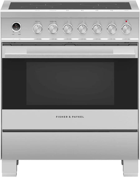 Fisher & Paykel Series 9 Contemporary Series OR30SDI6X1 30 Inch Freestanding Induction Range with 4 Cooking Zones, 3.5 cu. ft. Oven, Warming Drawer, Self Clean, AeroTech™ System, PowerBoost, Hot Surface Indicator, and Sabbath Mode: Stainless Steel
