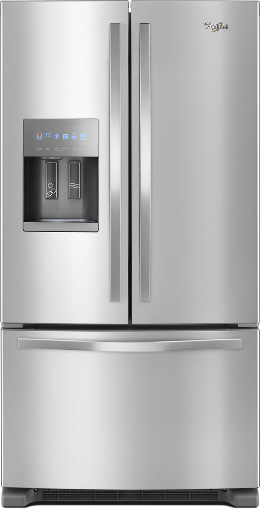 Whirlpool WRF555SDFZ 36 Inch French Door Refrigerator with 25 Cu. Ft. Capacity, Spillproof Glass Shelves, Humidity-Controlled Double Crisper, Ice Maker, Exterior Ice/Water Dispenser, EveryDrop™ Filtration, and ENERGY STAR®