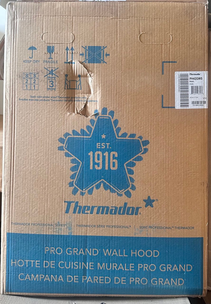 Thermador Professional Series PH42GWS 42 Inch Wall Mount Smart Range Hood with 4-Speed, Blower (Sold Separately), Touch Control, LED Lighting, Baffle Filter, Delay Shut Off, and Automatic Mode