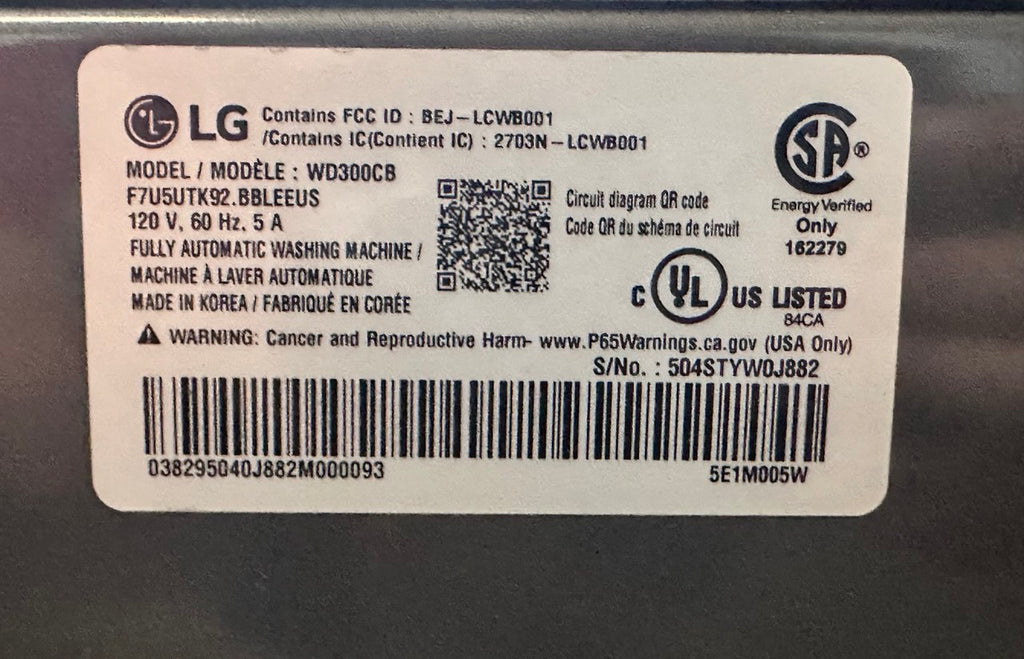 LG WD300CB 27 Inch SideKick™ Pedestal Washer with 1.0 cu. ft. Capacity, NeveRust® Stainless Steel Tub, Electronic Control Panel, Wi-Fi, SmartDiagnosis™, 6 Wash Programs, Control Lock, Rinse + Spin, and Remote Start