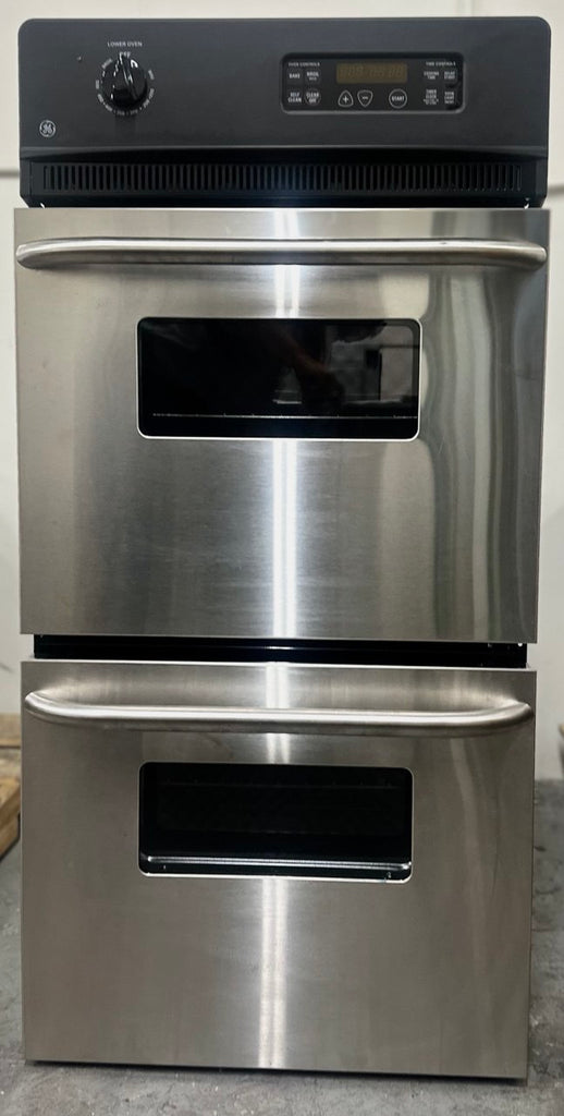 GE JRP28SKSS 24 Inch Double Electric Wall Oven with 2.7 cu. ft. Upper Oven, SmartSet Controls and and 2.7 cu. ft. Lower Oven: Stainless Steel