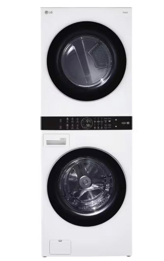 LG WKE100HWA 27 Inch Smart Electric WashTower with 4.5 Cu. Ft. Washer Capacity, 7.4 Cu. Ft. Dryer Capacity, Single Unit WashTower™ Design, Built-In Intelligence, Allergiene™ Wash Cycle, Sensor Dry, and ENERGY STAR® Certified: White