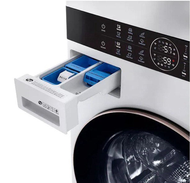 LG WKE100HWA 27 Inch Smart Electric WashTower with 4.5 Cu. Ft. Washer Capacity, 7.4 Cu. Ft. Dryer Capacity, Single Unit WashTower™ Design, Built-In Intelligence, Allergiene™ Wash Cycle, Sensor Dry, and ENERGY STAR® Certified: White