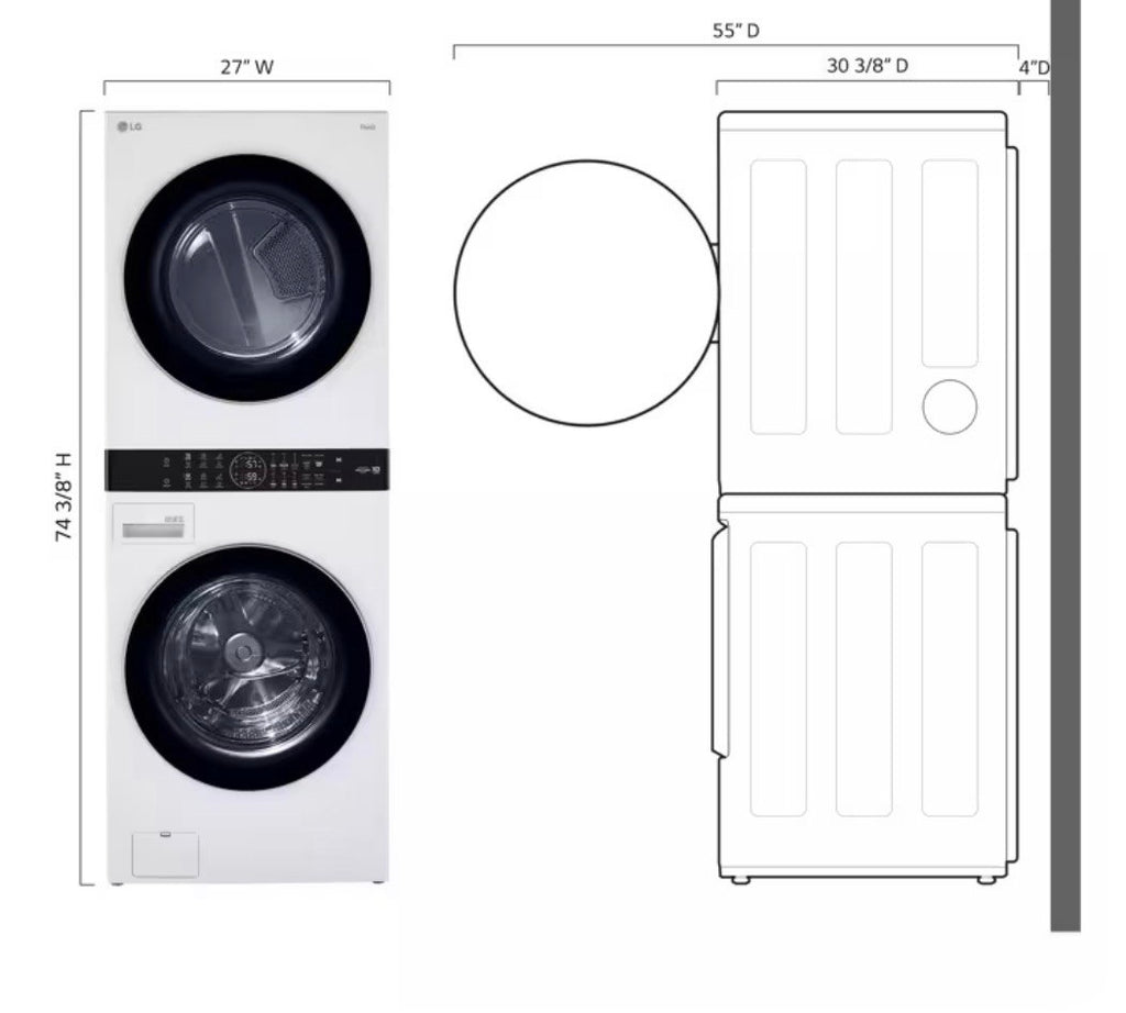 LG WKE100HWA 27 Inch Smart Electric WashTower with 4.5 Cu. Ft. Washer Capacity, 7.4 Cu. Ft. Dryer Capacity, Single Unit WashTower™ Design, Built-In Intelligence, Allergiene™ Wash Cycle, Sensor Dry, and ENERGY STAR® Certified: White