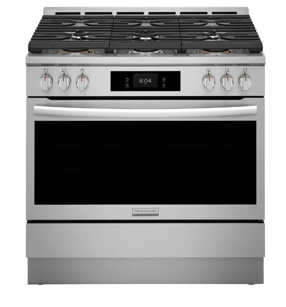 Frigidaire Gallery Series GCFG3661AF 36 Inch Freestanding Gas Range with 6 Sealed Burners, 4.6 cu. ft. Total Convection Oven, 18,000 BTU Quick Boil Burners, Simmer Burner, Air Fry, Self & Steam Clean, ADA Compliant, and Star-K
