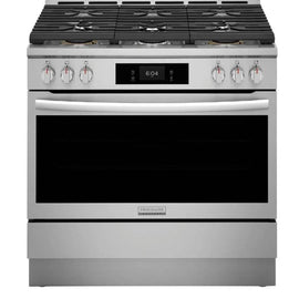 Frigidaire Gallery Series GCFG3661AF 36 Inch Freestanding Gas Range with 6 Sealed Burners, 4.6 cu. ft. Total Convection Oven, 18,000 BTU Quick Boil Burners, Simmer Burner, Air Fry, Self & Steam Clean, ADA Compliant, and Star-K