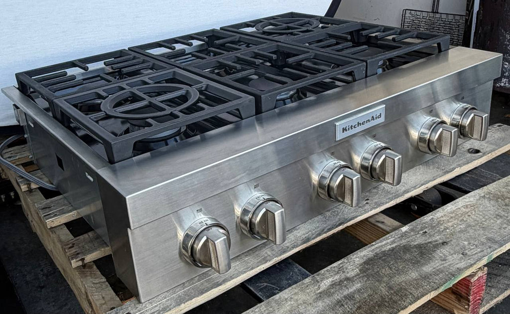 KitchenAid KCGC506JSS 36 Inch Commercial-Style Gas Rangetop with 6 Burners, Ultra Power™ Dual-Flame Burners, Convertible Grates, Simmer Burner, Melt Burner and UL Certified