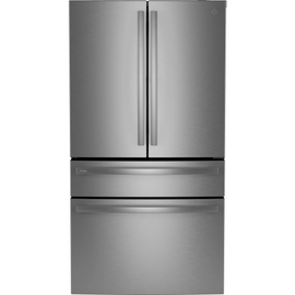 GE Profile PJE23BYWFS 36 Inch Counter-Depth Smart 4-Door French-Door Refrigerator with 23.2 cu. ft. Capacity, 4 Glass Shelves, Adjustable Temperature Drawer, TwinChill™, Dual-Dispense AutoFill Pitcher, and ENERGY STAR®: Stainless Steel