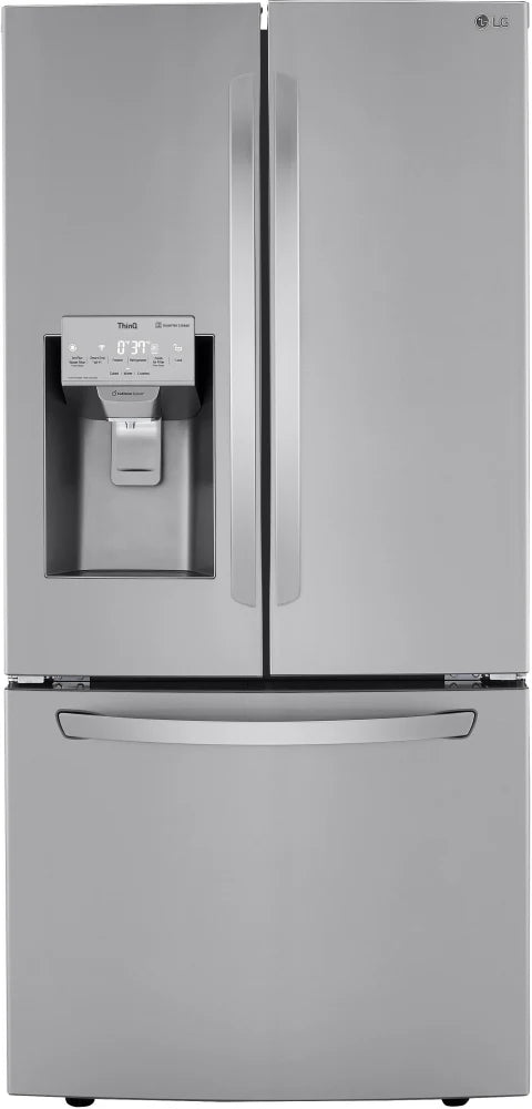 LG LRFXS2503S 33 Inch Smart French Door Refrigerator with 24.5 Cu. Ft. Capacity, Door Cooling+, Smart Diagnosis™, LG ThinQ® App Compatible, Ice Maker, Filtered Water/Ice Dispenser, Sabbath Mode, and Energy Star Qualified: PrintProof™ Stainless Steel