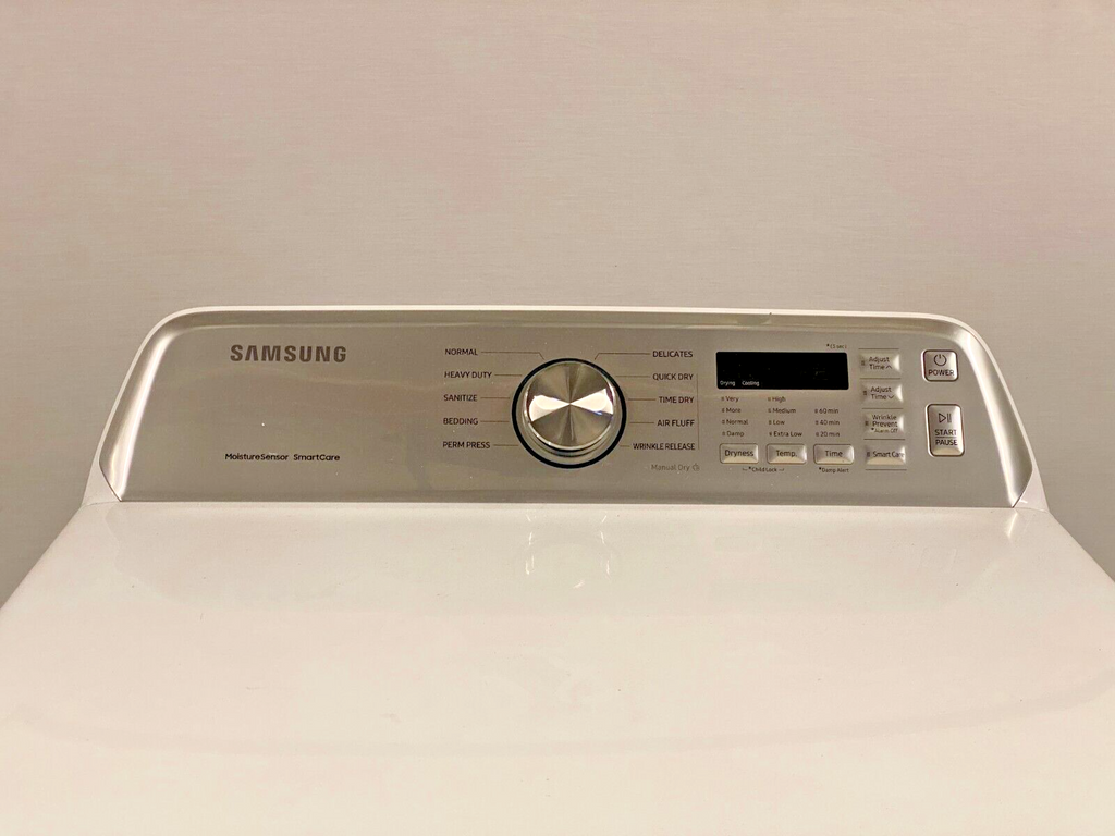 Samsung DVG45T3400W 27 Inch Gas Dryer with 7.4 cu. ft. Capacity, 10 Drying Cycles, Sensor Dry, Smart Care, 7 Drying Options, 4 Temperature Levels, and Wrinkle Prevent: White