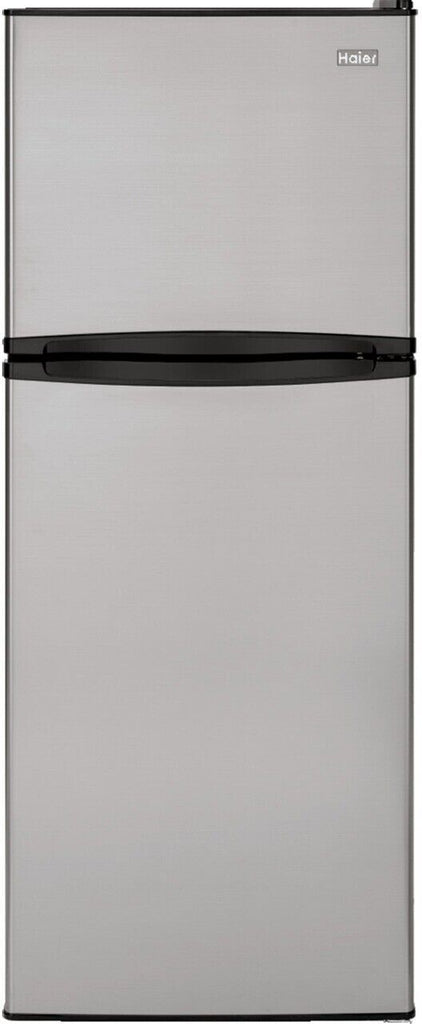 Haier HA10TG21SS 24 Inch Counter-Depth Top Freezer Refrigerator with 9.8 Cu.Ft. Total Capacity, 2 Spill Proof Glass Shelves, Humidity Controlled Crisper, LED Interior Lighting, 2 Freezer Door Bins and ADA Compliance: Stainless Steel
