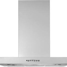 GE UVW8301SLSS 30 Inch Designer Wall Mount Hood with 350-CFM Venting System, Dual LED Dimmable Lighting, 4-Fan Speeds, Dishwasher Safe Filter, 9-ft. Ceiling Height, Time Delay Shut-Off, Electronic Backlit Controls: Stainless Steel