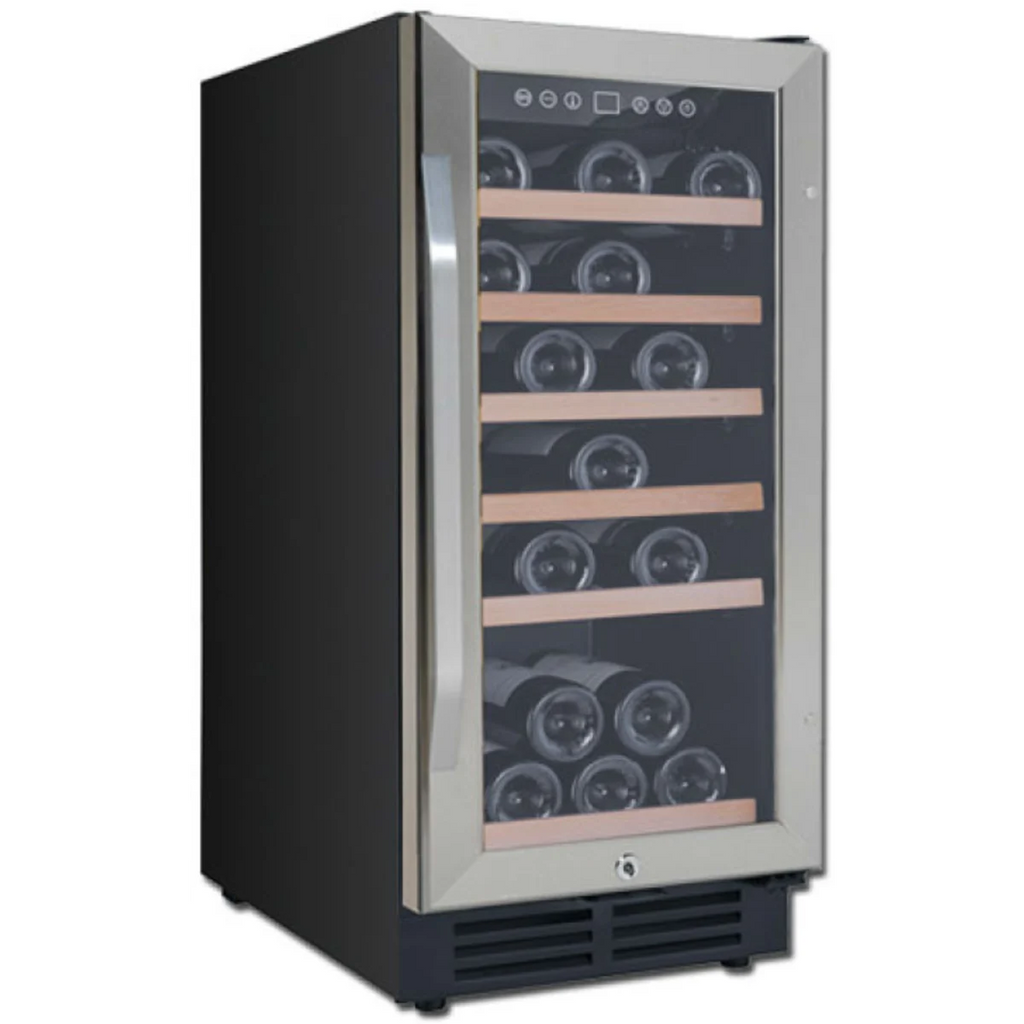 Avanti WC3015S3S 15 Inch Wine Cooler with 6 Slide-Out Wine Shelves, 30 Bottle Capacity, One-Touch Dual Function Electronic Display, Interior LED Lighting: Stainless