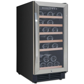Avanti WC3015S3S 15 Inch Wine Cooler with 6 Slide-Out Wine Shelves, 30 Bottle Capacity, One-Touch Dual Function Electronic Display, Interior LED Lighting: Stainless