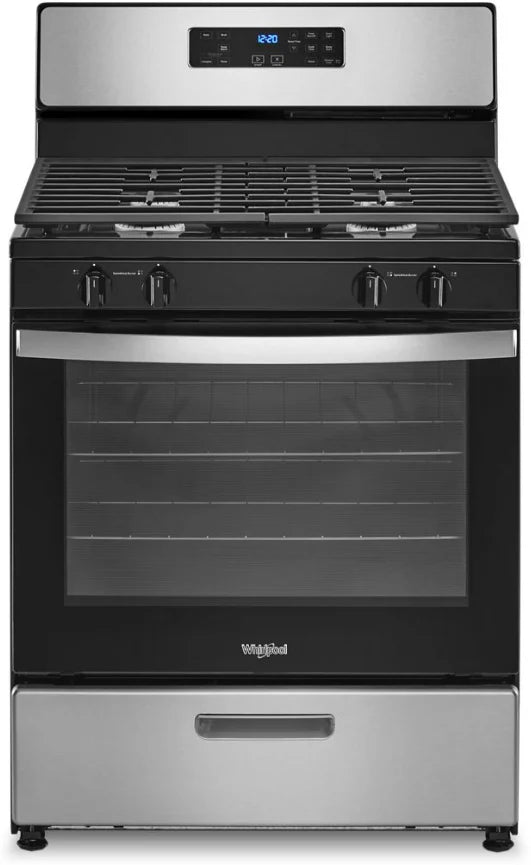 Whirlpool WFG320M0MS 30 Inch Freestanding Gas Range with 4 Sealed Burners, 5.1 cu. ft. Capacity, SpeedHeat™ Burners, Continuous Grates, Frozen Bake™, Sabbath Mode, Broiler Drawer, and Star-K Certified: Stainless Steel