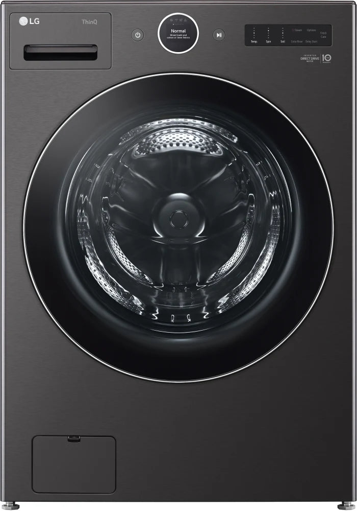 LG WM6700HBA 27 Inch Smart Front Load Washer with 5.0 Cu. Ft. Capacity, TurboWash™ 360°, Dial-A Cycle™, ezDispense™, Wi-Fi, AI Fabric Sensor, Steam Option, Quick Wash, ColdWash™, Allergiene™, Add Item, and ENERGY STAR® Certified: Black Steel