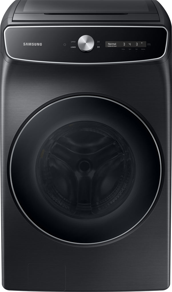 Samsung WV60A9900AV 27 Inch Smart Front Load Washer with 6.0 cu. ft. Capacity, 24 Wash Cycles, FlexWash™, Super Speed Wash, CleanGuard™, PowerFoam™, Smart Dial, Steam Cycle, Sanitize, Self Clean+, and Energy Star®: Black