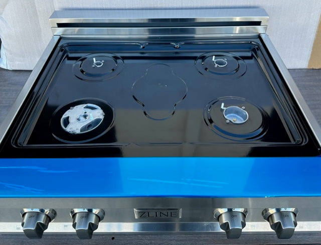 ZLINE RT30 30 Inch Gas Rangetop with 4 Italian Sealed Burners, Continuous Cast Iron Grates, Porcelain Cooktop, Dual Wok, Front Controls, Electronic Spark Ignition, UL Listed, and ETL Certified: Stainless Steel