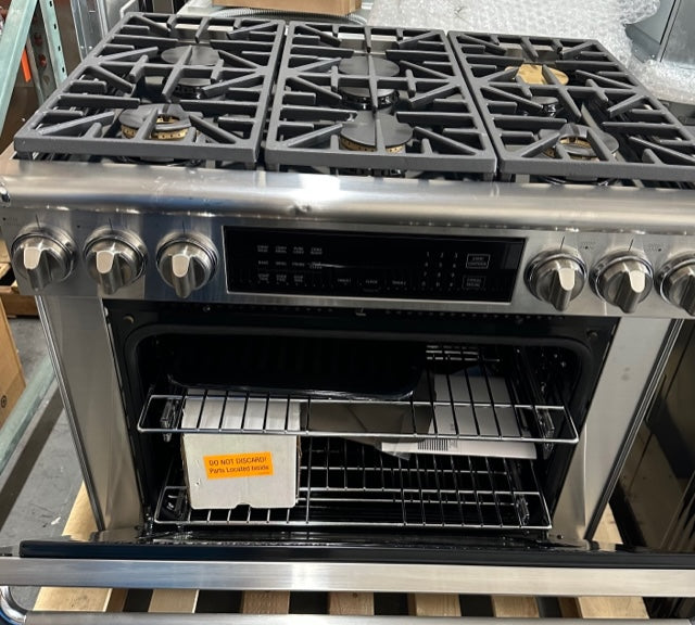 Dacor HDER36SNG Heritage Series 36 Inch Freestanding Dual Fuel Range with Natural Gas, 6 Sealed Burners, 5.2 cu. ft. Total Oven Capacity, Griddle, Convection Oven, Self-Clean Oven, Continuous Grates, Viewing Window, Perma-Flame in Stainless Steel