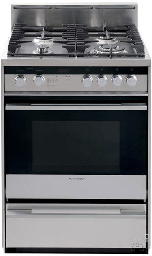 Fisher & Paykel OR24SDMBGX2 24 Inch Pro-Style Gas Range with 1.9 cu. ft. Convection Oven, 4 Sealed Burners, Wok Burner, Flame Failure Protection, Liquid Propane Compatible and Storage Drawer