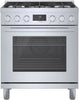 Bosch 800 Series HDS8055U 30 Inch Freestanding Dual Fuel Range with 5 Sealed Burners, 3.9 Cu. Ft. Oven Capacity, Continuous Grates, Self Clean, Genuine European Convection, SoftClose Doors, Dishwasher-Safe Grates, and Dual-Flame Burners