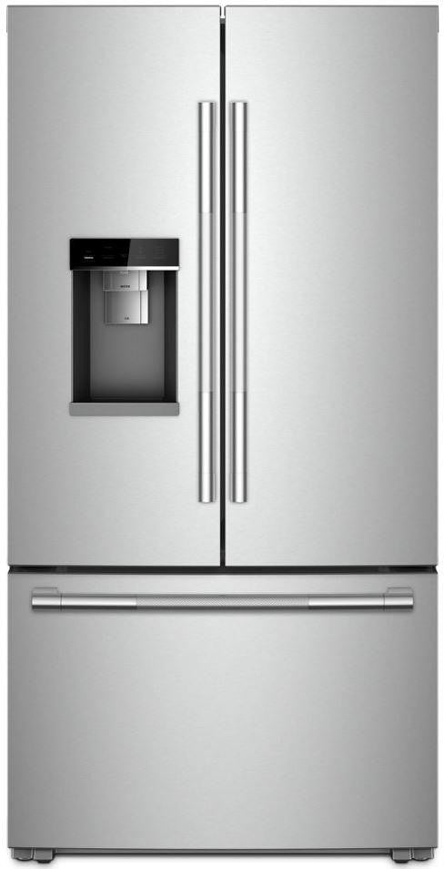 JennAir Rise JFFCC72EHL 36 Inch Freestanding 3-Door French Door Smart Refrigerator with 23.8 Cu. Ft. Capacity, WiFi Connectivity, Exterior Water/Ice Dispenser, Automatic Ice Maker, Child Lock, Fresh Flow Air Filter, Theater LED Lighting, and Sabbath Mode