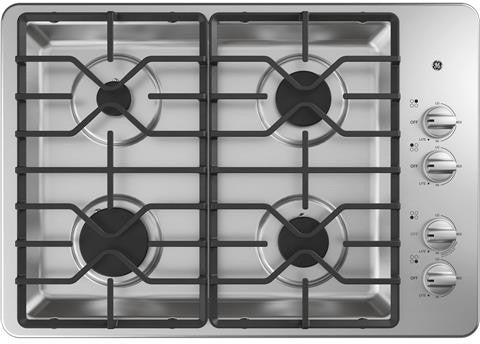 GE JGP3030SLSS 30 Inch Gas Cooktop with 4 Sealed Burners, Dishwasher-Safe Continuous Grates, MAX Burner System, Power Broil Burner, Simmer Burner, and ADA Compliant: Stainless Steel