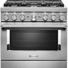 KitchenAid KFGC506JSS 36 Inch Smart Commercial Style Gas Range with 6 Sealed Burners, 5.1 Cu. Ft. Total Capacity, Three-Level Continuous Convertible Grates, Self-Clean, Even-Heat™ True Convection: Stainless Steel