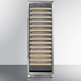 Summit SWC1926B 24 Inch Built-In Wine Cellar with 165 Bottle Capacity, 14 Slide-Out Wooden Shelves, Stainless Steel Trimmed Glass Door, LED Lighting, Digital Thermostat, Lock, Temperature Alarm, Open Door Alarm, and Automatic Defrost: Black Cabinet