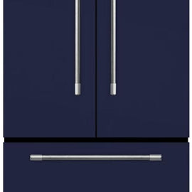 AGA Mercury MMCFDR23SKY 36 Inch Counter Depth French Door Refrigerator with 22.2 Cu. Ft. Capacity, Adjustable Glass Shelves, Humidity Crisper Drawers, Integrated Alarm System, Ice Maker, Filtration System, Sabbath Mode, and Star K Rated: Midnight Sky