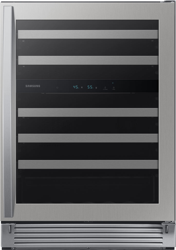 Samsung RW51TS338SR 24 Inch Dual Zone Wine Cooler with 51 Bottle Capacity, Full Extend Easy-Glide Shelving, High-Efficiency LED Lighting, Child Lock, Twin Cooling System™, and ENERGY STAR® Certified