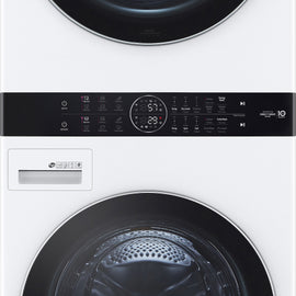 LG WKGX201HWA 27 Inch Smart Gas Single Unit WashTower with 4.5 cu. ft. Washer Capacity, 7.4 cu. ft. Dryer Capacity, TurboWash™360° Technology, Allergiene™ Wash Cycle, LG ThinQ® Technology, AI Fabric Sensor, and ENERGY STAR® Certified: White